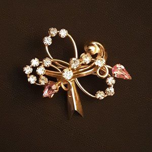 Pink and White Rhinestone Brooch
